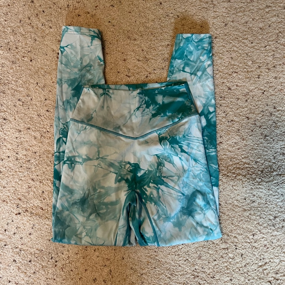 High-Waist Tie-Dye Leggings - Teal/White